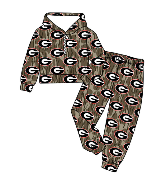 ( Moq 5 ) Baby Kids Toddler Camo Long Sleeves Hoodie Zipper Team Shirt Pockets Pants Set