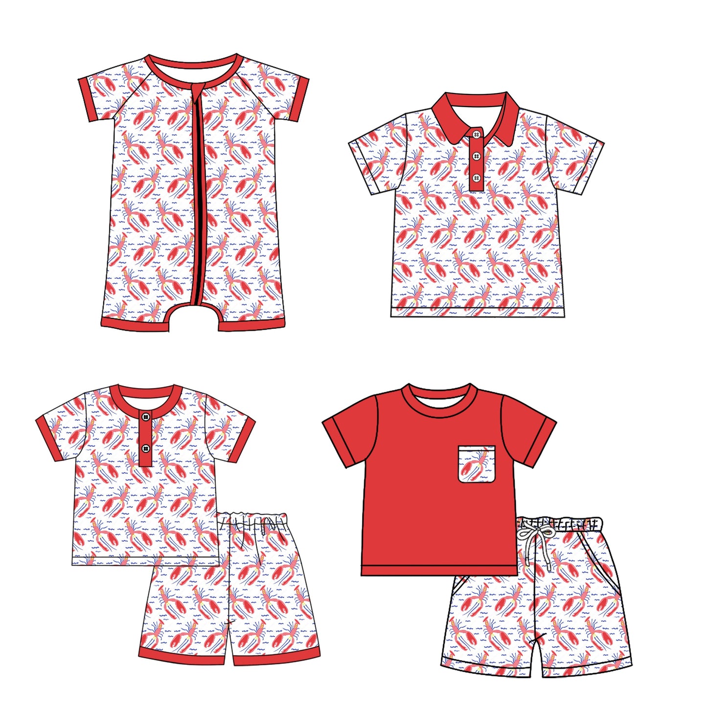 Baby Boy Short Sleeves Crawfish Sibling Romper Shirt Set ( Moq 5 Each Style ) 1.24