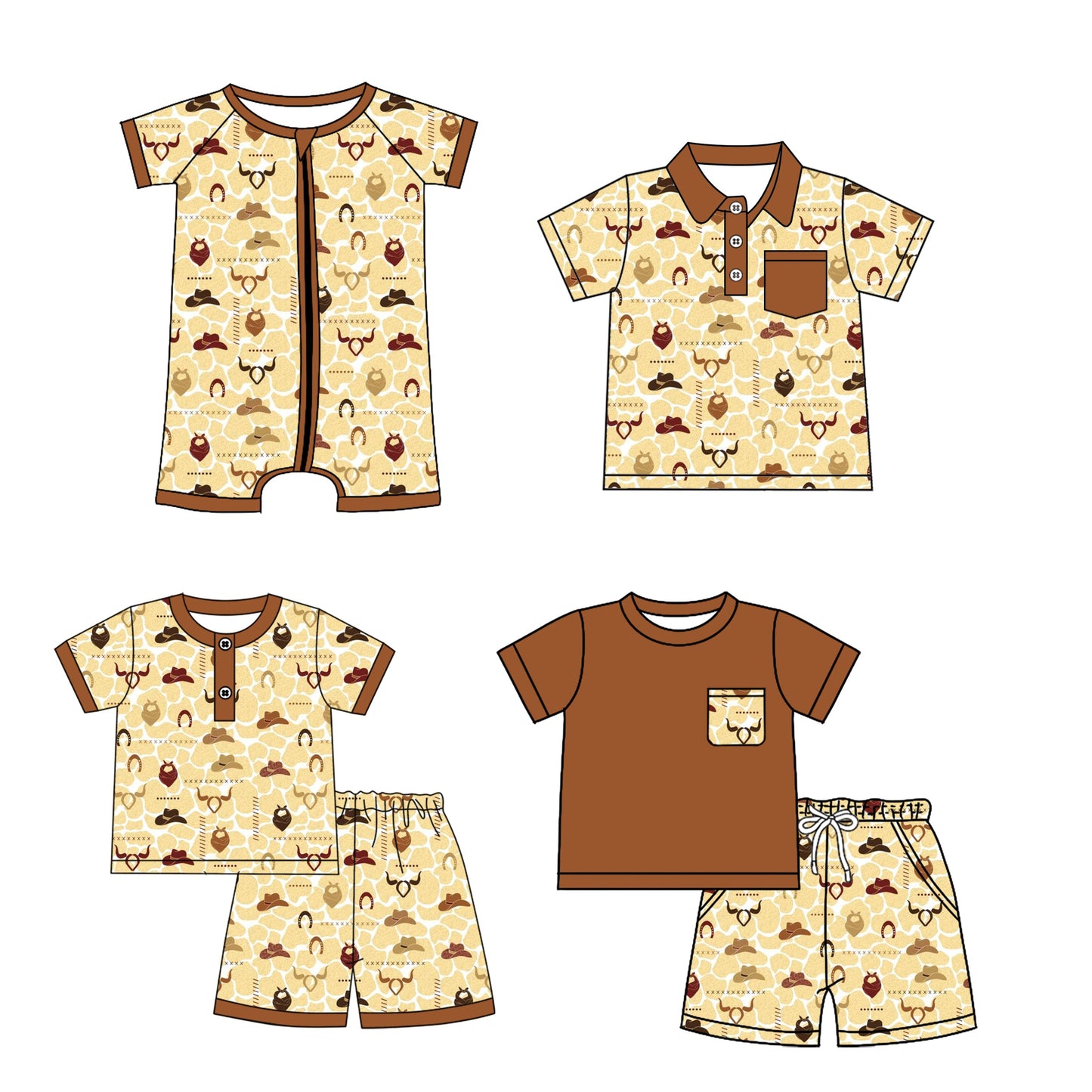 ( Moq 5 Each Style ) Baby Boy Short Sleeves Western Sibling Romper Shirt Set 3.24
