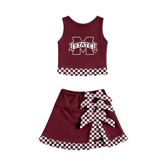 ( Moq 5 ) Baby Girls Kids Sleeveless Vest Bows Skirt Shorts Team Set Cheer Clothes