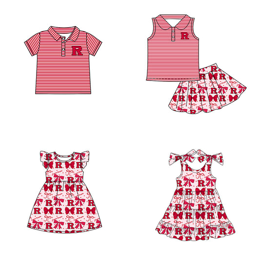 ( Moq 5 each style ) Baby Boy Girl Toddler R Team Bows Sibling Shirt Dress Set
