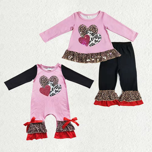 Sibling Baby Girls Kids Long Sleeves Hearts Valentine Romper Set Clothes RTS