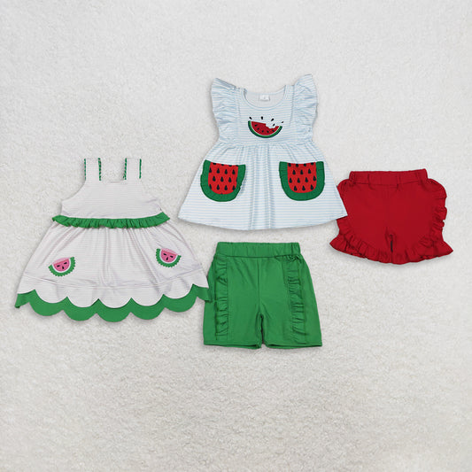Sibling Baby Boys Girls Kids Embroidery Watermelon Stripes Tops Shorts Sets Summer Clothes RTS