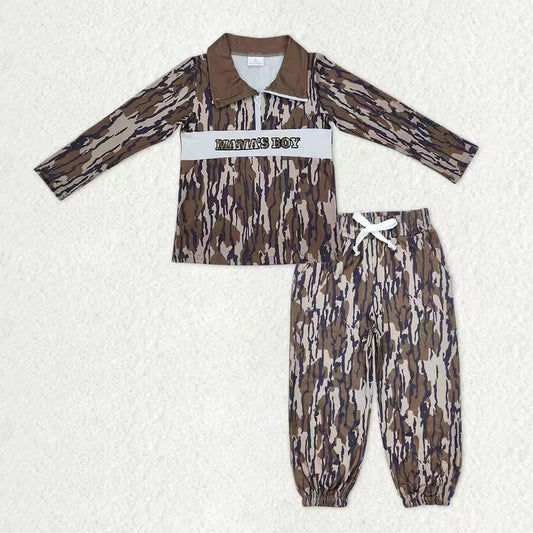 Baby Boys Long Sleeves Embroidery Mama's Boy Shirt Pockets Jogger Pants Camo Clothes Set
