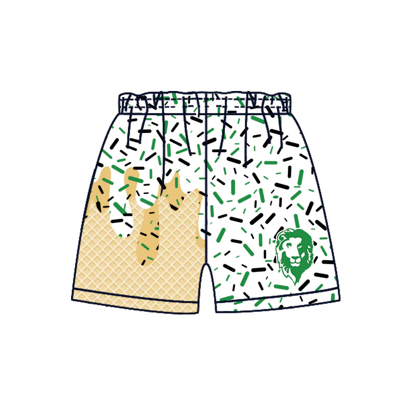 ( Moq 5 each style ) Baby Boy Girl Summer Team Sibling Lion Green Drip Bows Shorts Shirt Dress Set 7.25