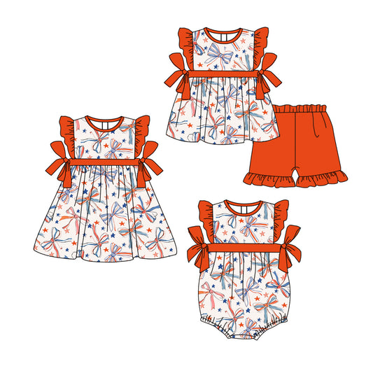 ( Moq 5 Each Style ) Baby Girl Short Sleeves Bows 4th Of July Sibling Romper Dress Set 3.26