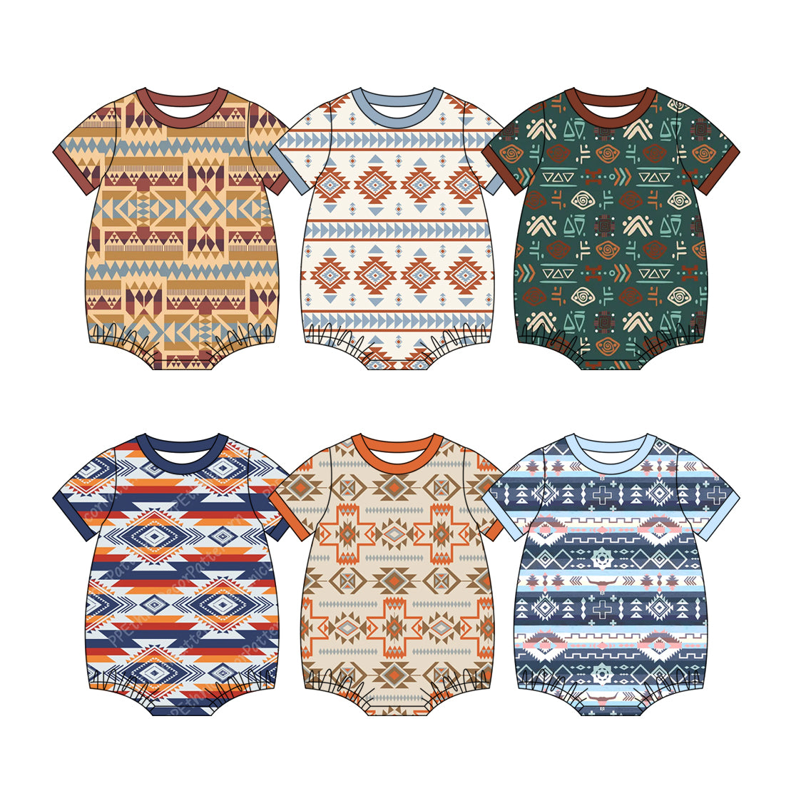 ( Moq 5 Each Style ) Sibling Baby Boys Infant Bows Short Sleeves Western Aztec Rompers Summer Clothes