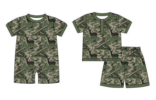 ( Moq 5 Each Style ) Sibling Baby Boys Kids Deer Ducks Camo Print Hunting Romper Set