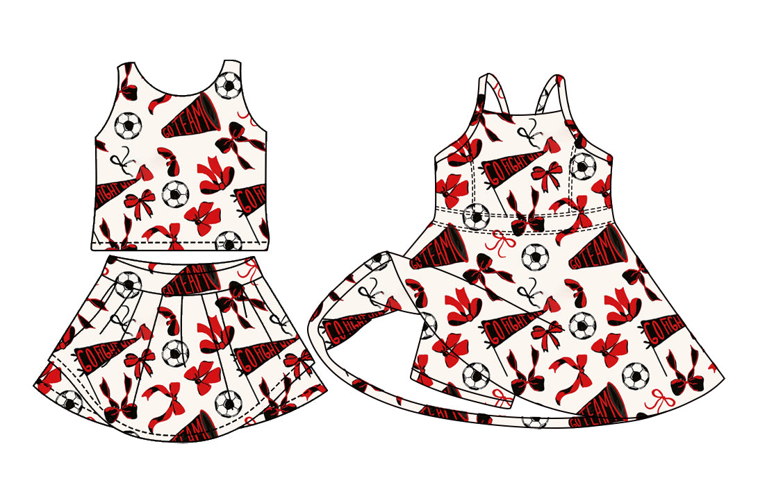 ( Moq 5 Each Style ) Baby Girls Kids Sleeveless Bows Sibling Shorts Dress Set Football Clothes