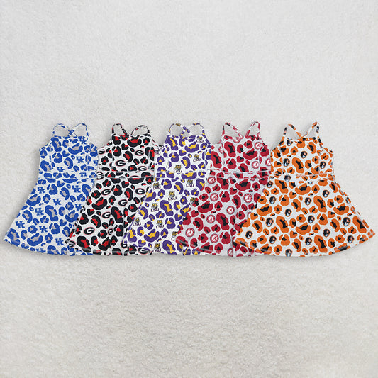 Sibling Baby Girl Kids Sleeveless Leopard Team Knee Length Yoga Active Dresses RTS