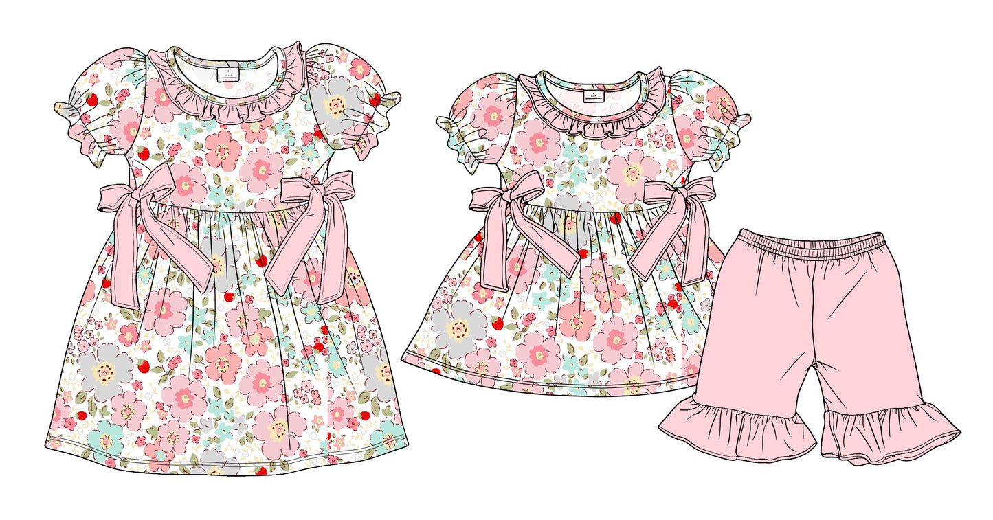 ( Moq 5 Each Style ) Sibling Baby Girls Kids Short Sleeves Bows Flower Dress Set Clothes