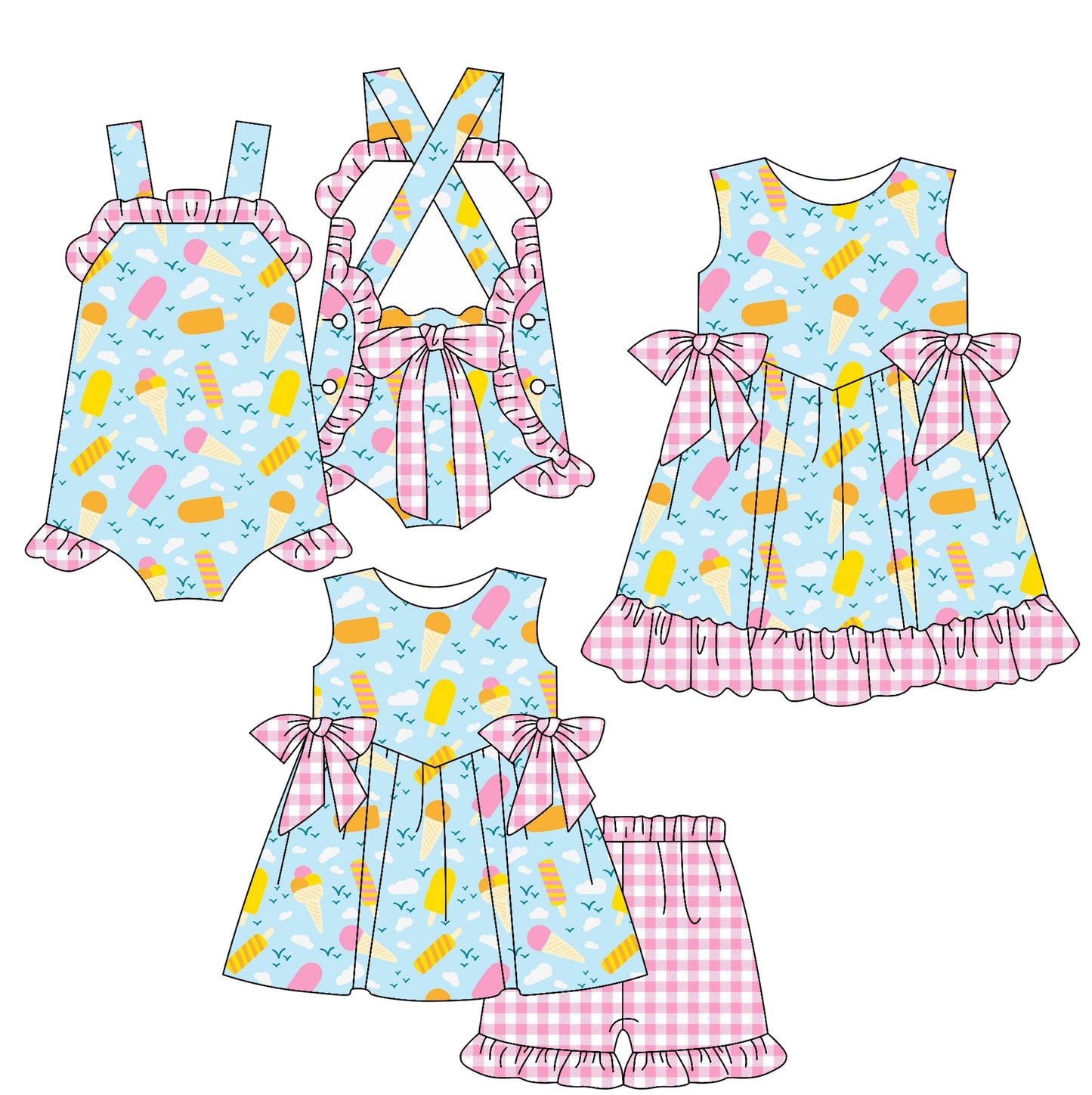 Baby Girl Popsicles Bows Sibling Romper Dress Set ( Moq 5 Each Style ) 2.17
