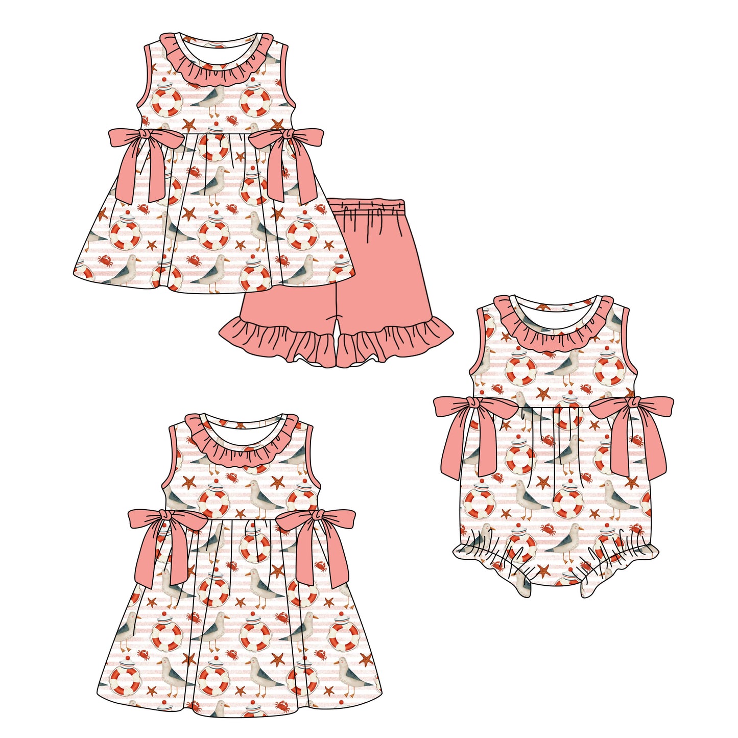 ( Moq 5 Each Style ) Baby Girls Kids Sleeveless Bows Sibling Summer Romper Dress Set