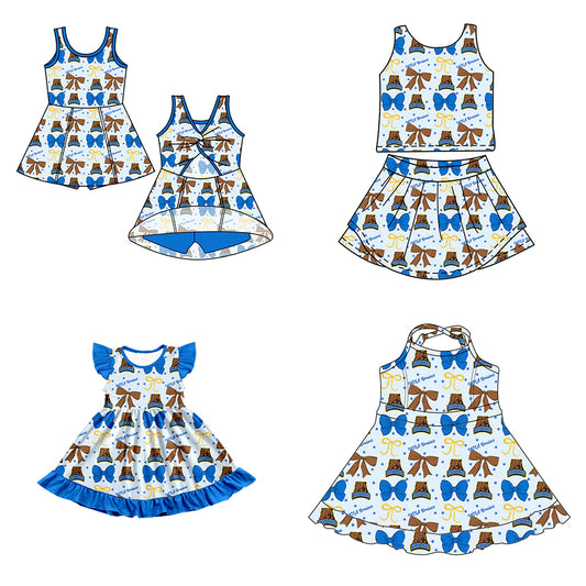 ( Moq 5 each style ) Baby Girl Toddler Team Bears Bows Sibling Dress Set 6.25
