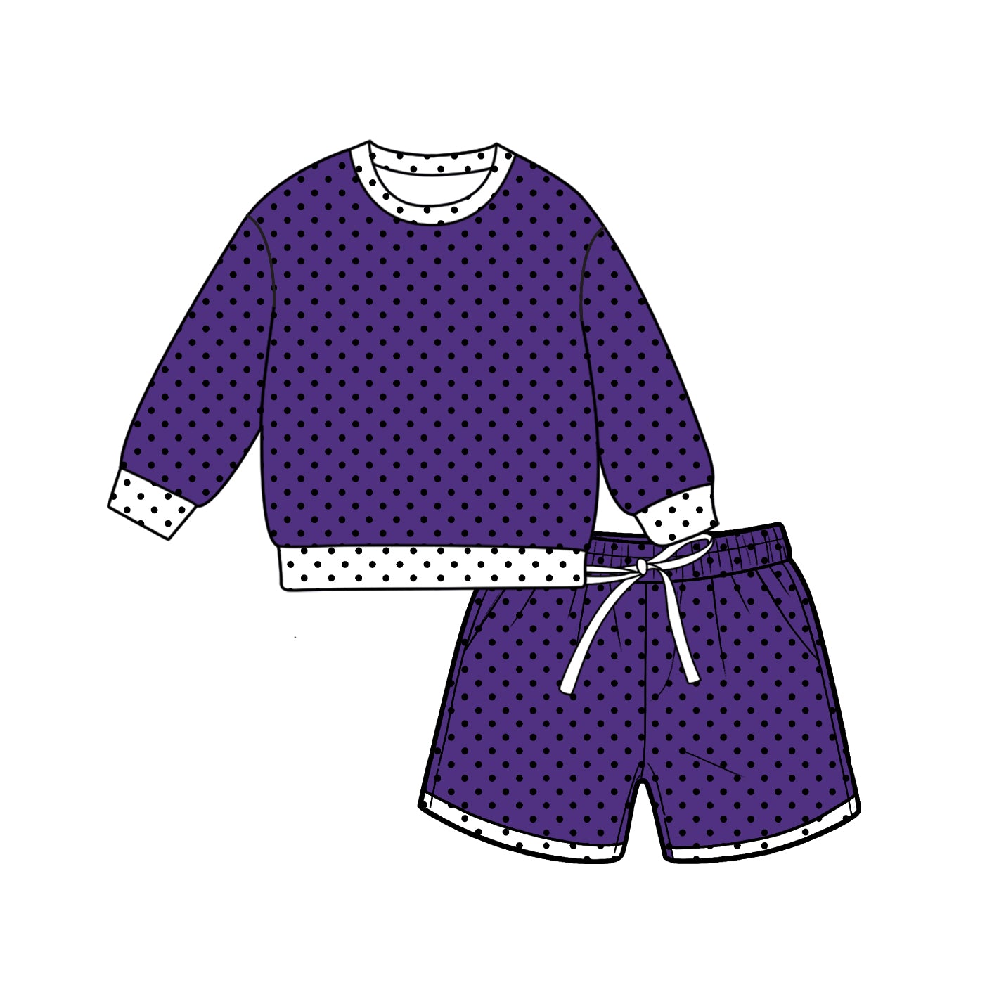 ( Moq 5 ) Baby Girls Kids Long Sleeves Dots Shirt Pockets Shorts Team Set Clothes