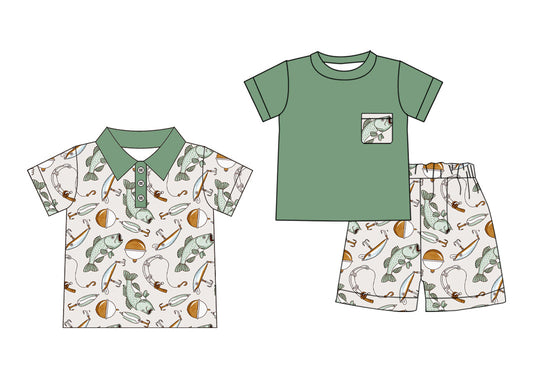 ( Moq 5 Each Style ) Baby Boy Short Sleeves Fishing Sibling Shirt Set 3.31