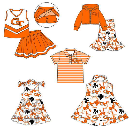 ( Moq 5 each style ) Baby Boy Girl Team Cheer Sibling Shirt Orange Bows Dress Set 8.2