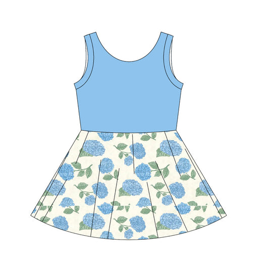 ( Moq 5 ) Baby Girl Blue Sleeveless Flower Knee Length Dress