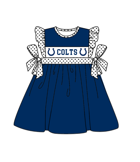 ( Moq 5 ) Baby Girls Toddler Navy Short Sleeves Team Knee Length Dress
