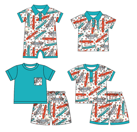 ( Moq 5 Each Style ) Baby Boy Short Sleeves Car Sibling Romper Shirt Set 4.16
