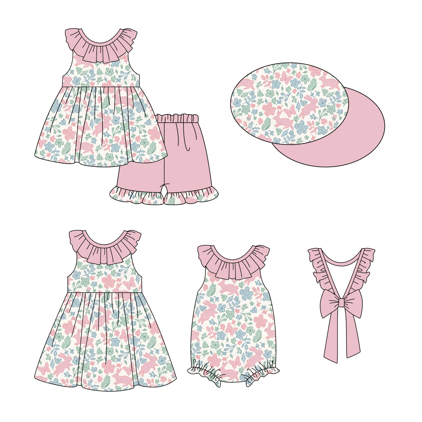 Baby Girl Easter Rabbits Flower Sibling Romper Dress Set ( Moq 5 Each Style ) 12.26