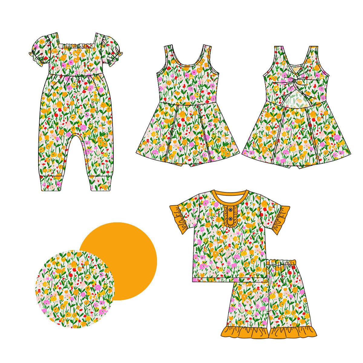 Baby Girl Flower Yellow Sibling Romper Dress Set ( Moq 5 Each Style ) 1.2