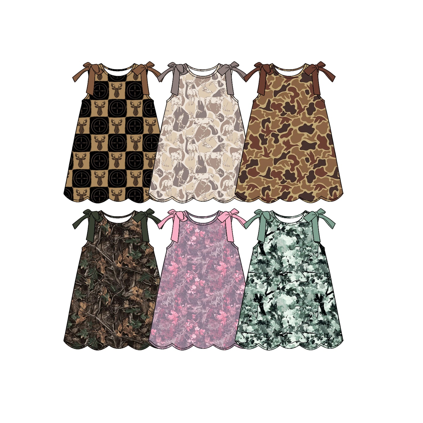 ( Moq 5 Each Style ) Sibling Baby Girls Kids Sleeveless Camo Summer Knee Length Dresses