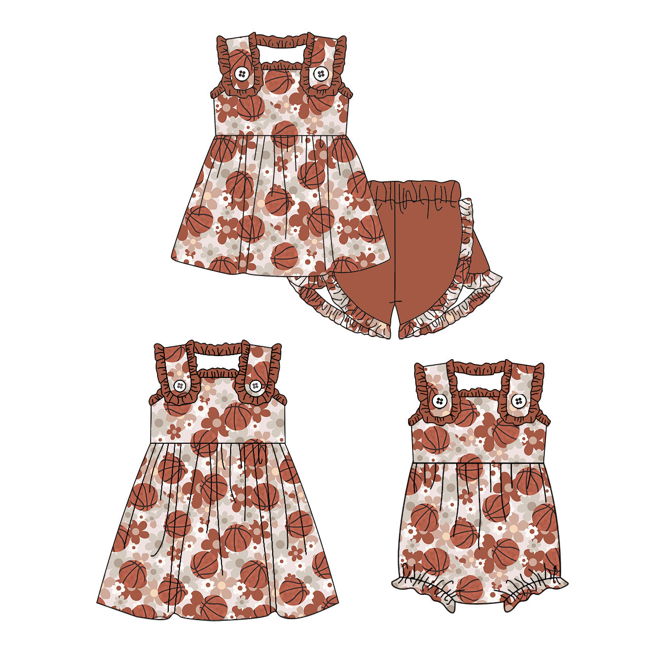 Baby Girl Basketball Flower Sibling Romper Dress Set ( Moq 5 Each Style ) 1.23