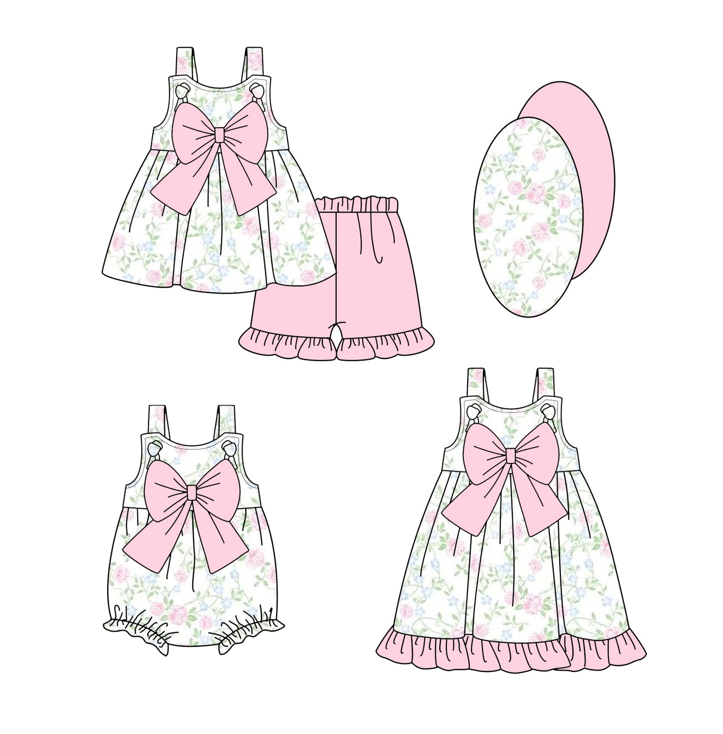 Baby Girl Flower Pink Bows Sibling Romper Dress Set ( Moq 5 Each Style ) 1.14