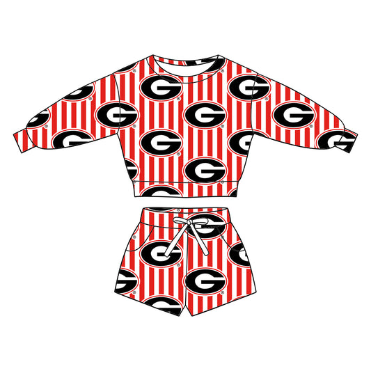 ( Moq 5 ) Baby Girls Kids Long Sleeves Shirt Pockets Shorts Team Set Clothes