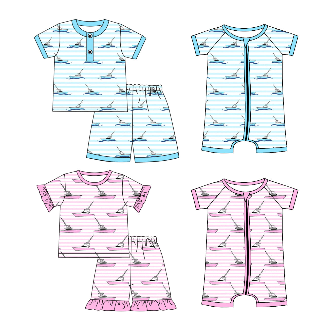 Baby Boy Girl Short Sleeves Boats Sibling Romper Set ( Moq 5 Each Style ) 1.7