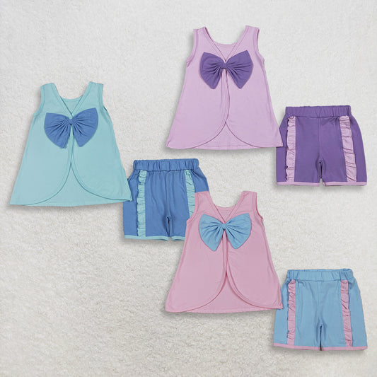 Sibling Baby Girls Kids Back Bows Tops Ruffle Shorts Summer Sets Cotton Clothes RTS