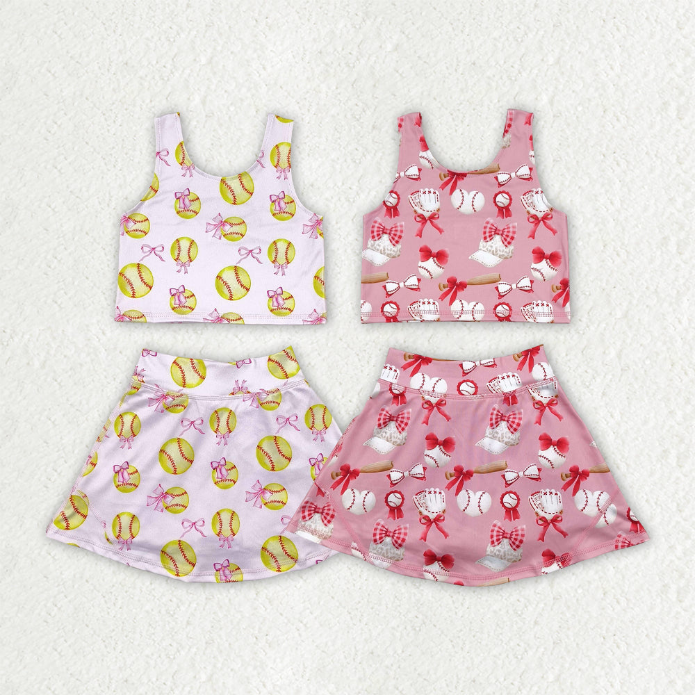 Baby Girl Sleeveless Bows Baseball Sibling Yoga Active Wear Skort Set Clothes RTS