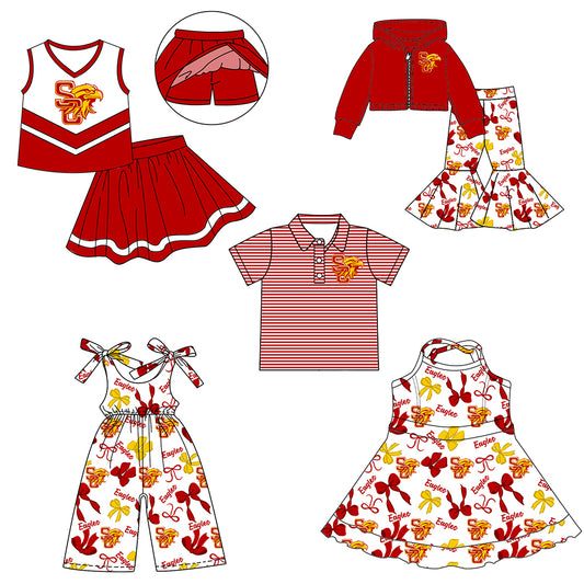 ( Moq 5 each style ) Baby Boy Girl Team Cheer Sibling Shirt Bows Eagles Jumpsuit Dress Set 7.31