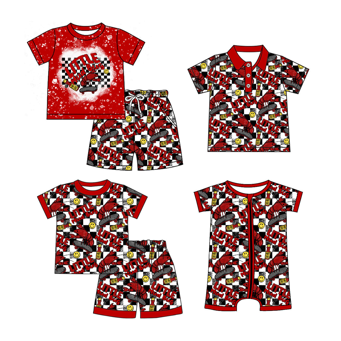 Baby Boy Short Sleeves Crawfish Checked Sibling Romper Set ( Moq 5 Each Style ) 12.24