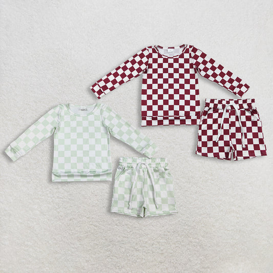 Sibling Baby Girls Toddler Long Sleeves Checked Shirts Pockets Shorts Clothes Summer Sets RTS