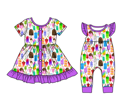 ( Moq 5 Each Style ) Sibling Baby Girls Kids Short Sleeves Popsicle Romper Dress Clothes