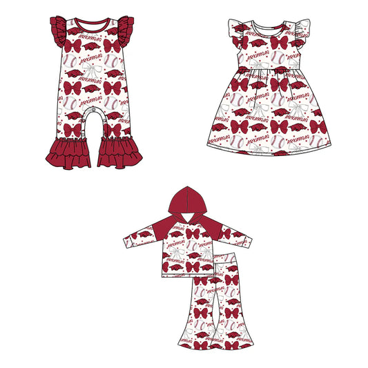 ( Moq 5 each style ) Baby Girl Toddler Team Bows Baseball Pig Sibling Romper Dress Set 6.13