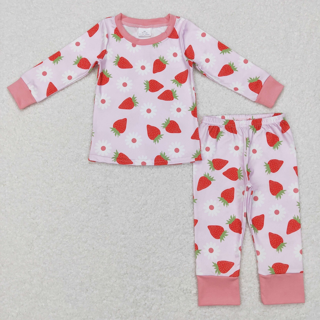 LR0795 Baby Girl Long Sleeves Strawberry Floral One Piece Zipper Romper