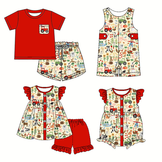 Baby Boy Girl Farm Animals Flower Sibling Romper Set ( Moq 5 Each Style ) 3.4