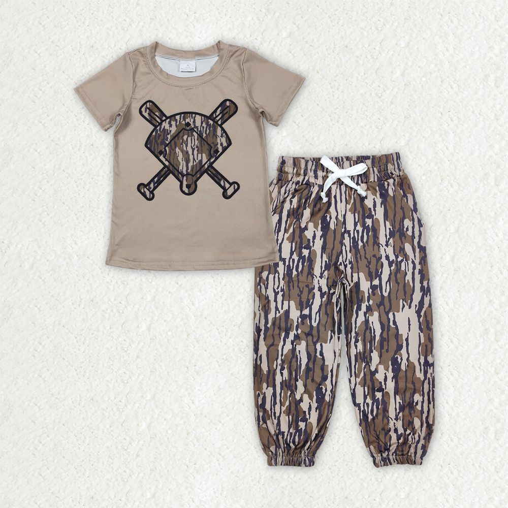 Baby Boys Kids Short Sleeves Baseball Shirt Camo Print Pockets Joggers Pants Clothes Set RTS