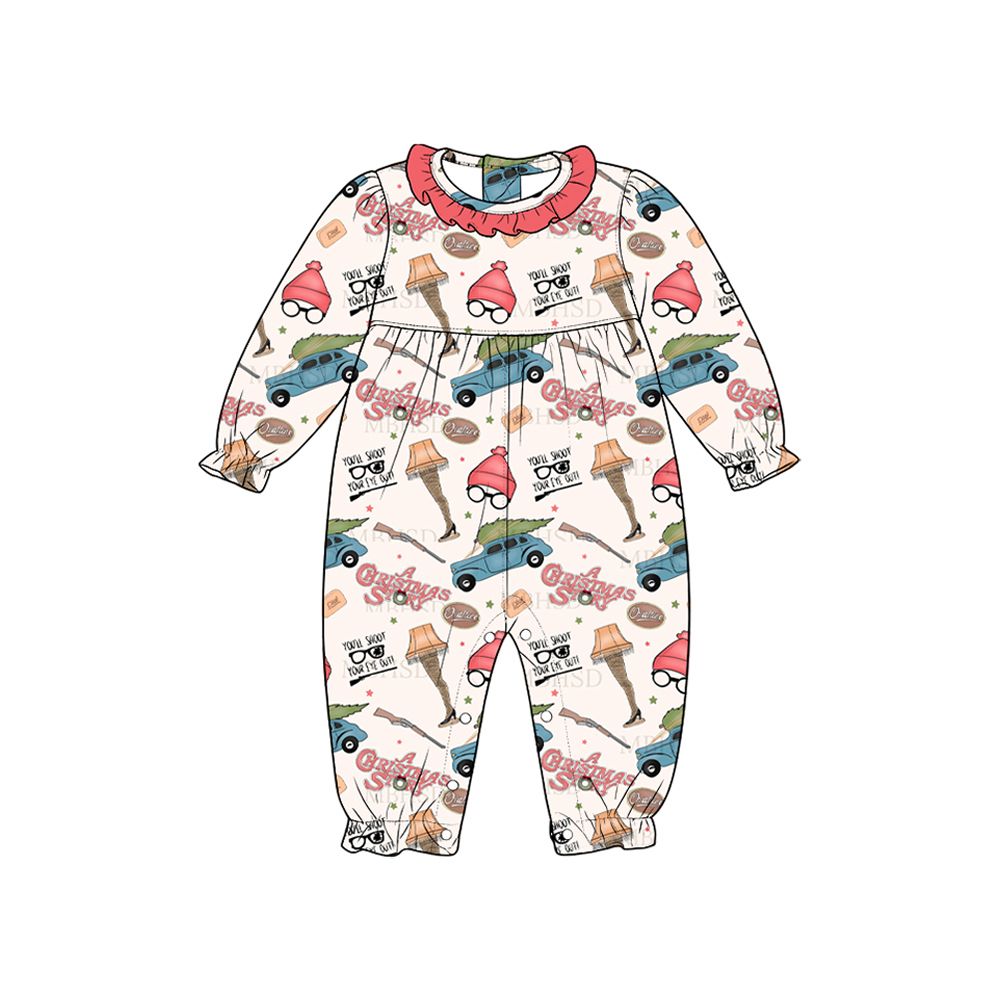 ( Moq 5 ) Preorder Baby Girls Kids Long Sleeves Christmas Ruffle Romper Clothes