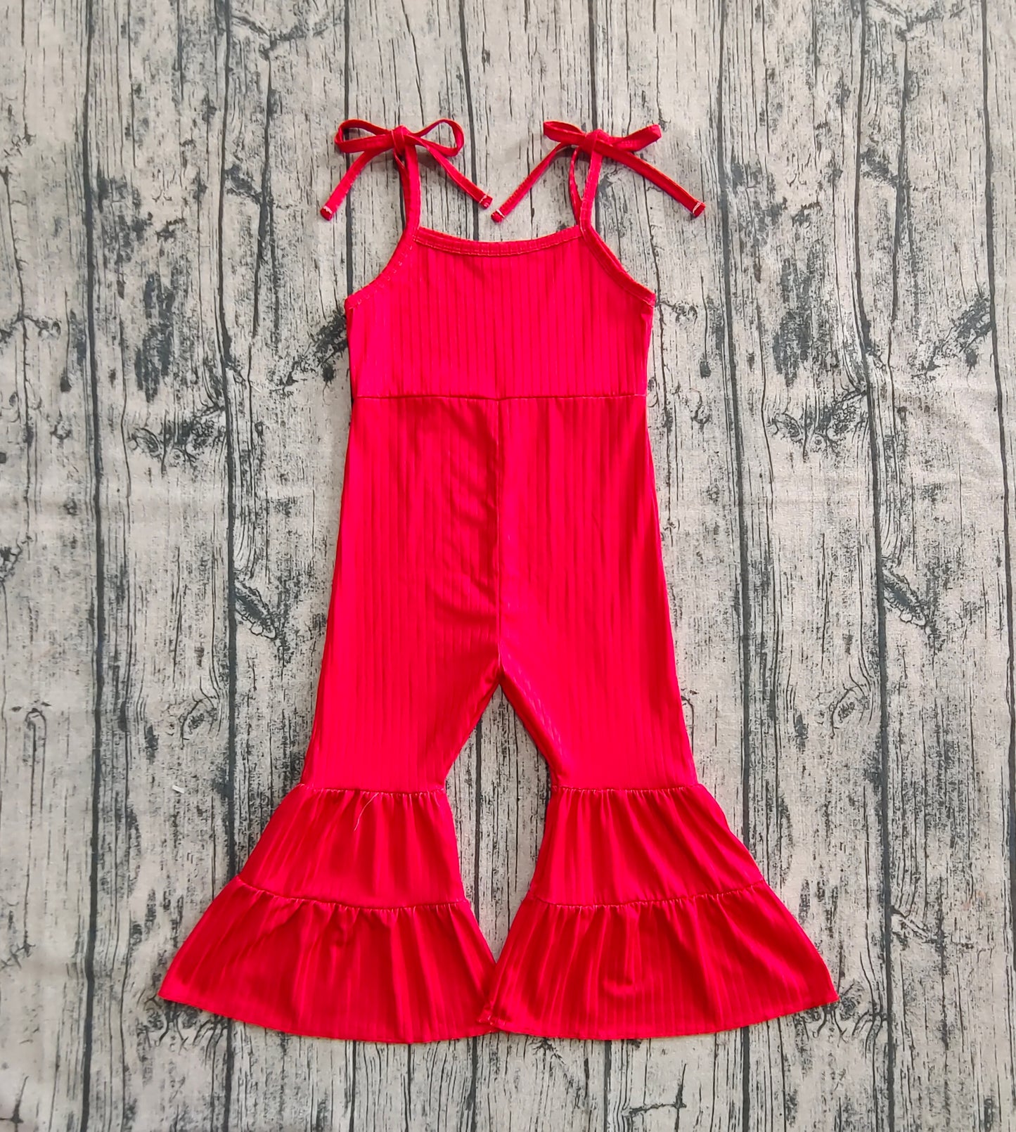 Baby Girl Straps Bell Pants Bottom Ribbed Red Jumpsuit RTS