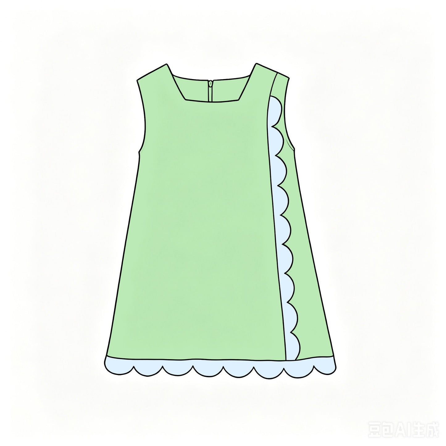 ( Moq 5 ) Preorder Baby Girls Kids Sleeveless Scalloped Zipper Green Dress Yoga Active Clothes