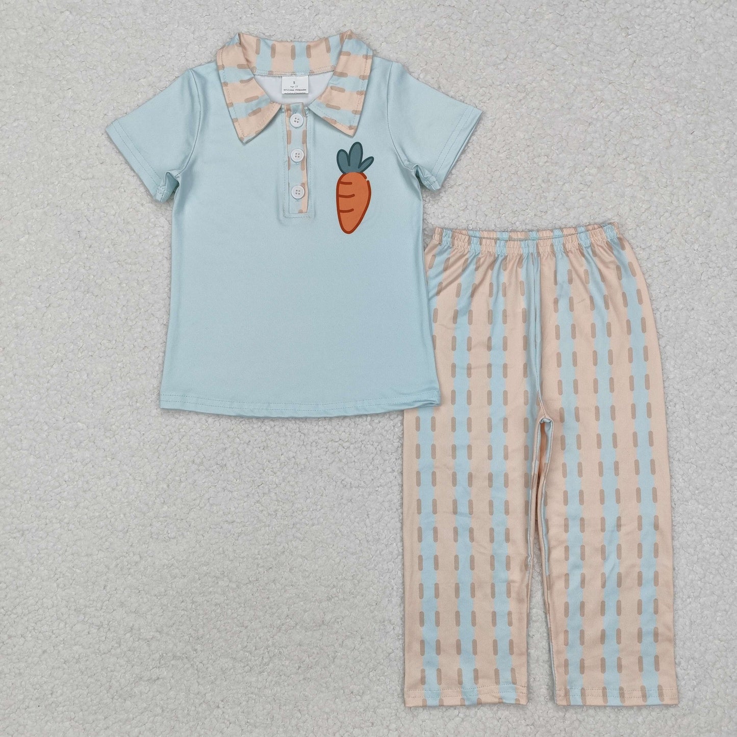 Baby Boy Short Sleeves Easter Carrot Shirt Plaid Pants Clothes Set