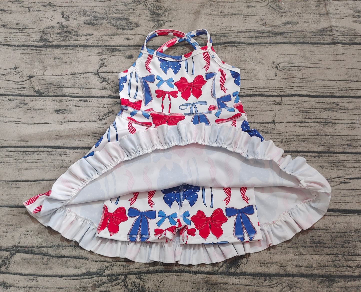 Baby Girl Straps 4th Of July Bows Yoga Active Knee Length Pink Dress RTS