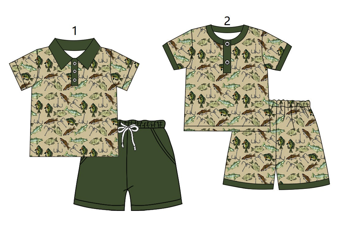 ( Moq 5 Each Style ) Baby Boys Kids Short Sleeves Fishing Sibling Hunting Sets