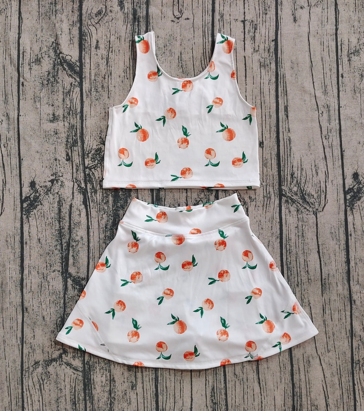 Baby Girl Sleeveless Peaches Tops Shorts Skirt Skort Yoga Active Set RTS