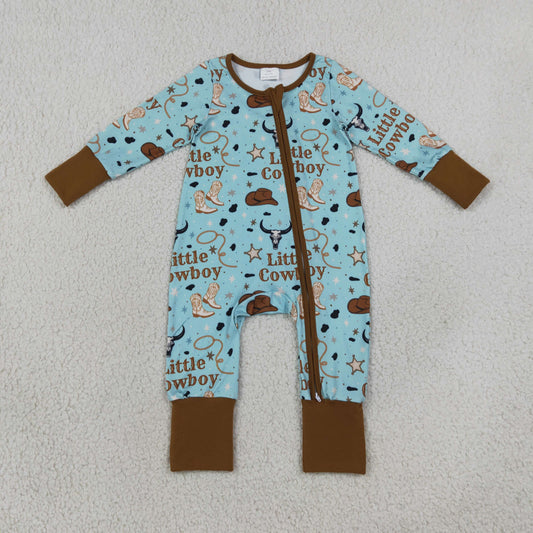 Baby Boys Kids Long Sleeves Western Little Cowboy Zipper Footie Sleeper Romper RTS