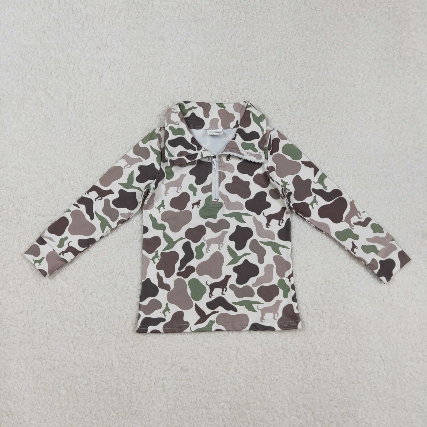 Baby Boy Long Sleeves Dog Duck Camo Zipper Pullover Tops RTS